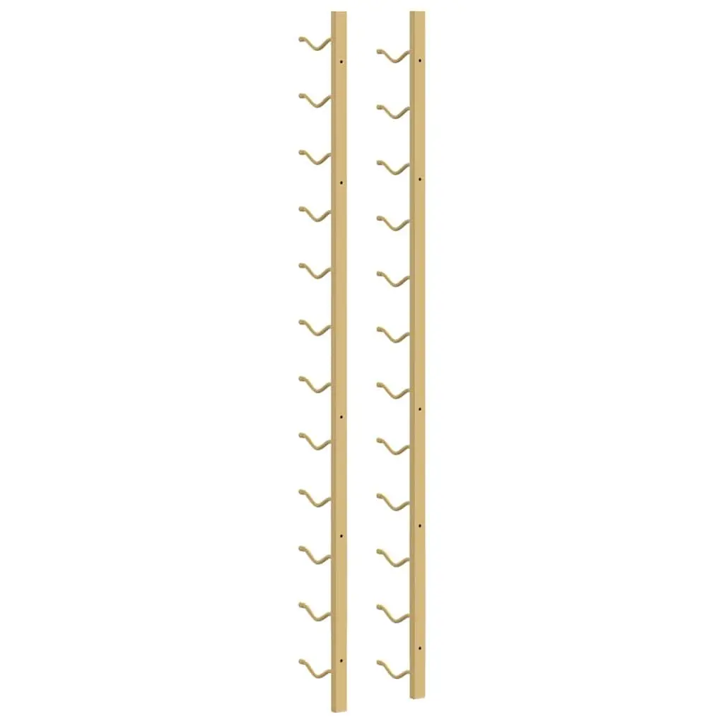 Wall Mounted Wine Rack 12 Bottle Storage Gold Iron Set of 2