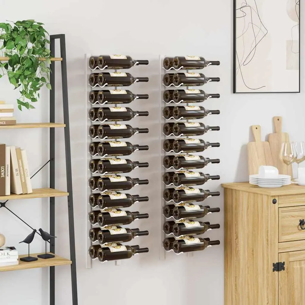 Wall Mounted Wine Rack Storage Organiser Set 2 pcs White Iron 24 Bottles