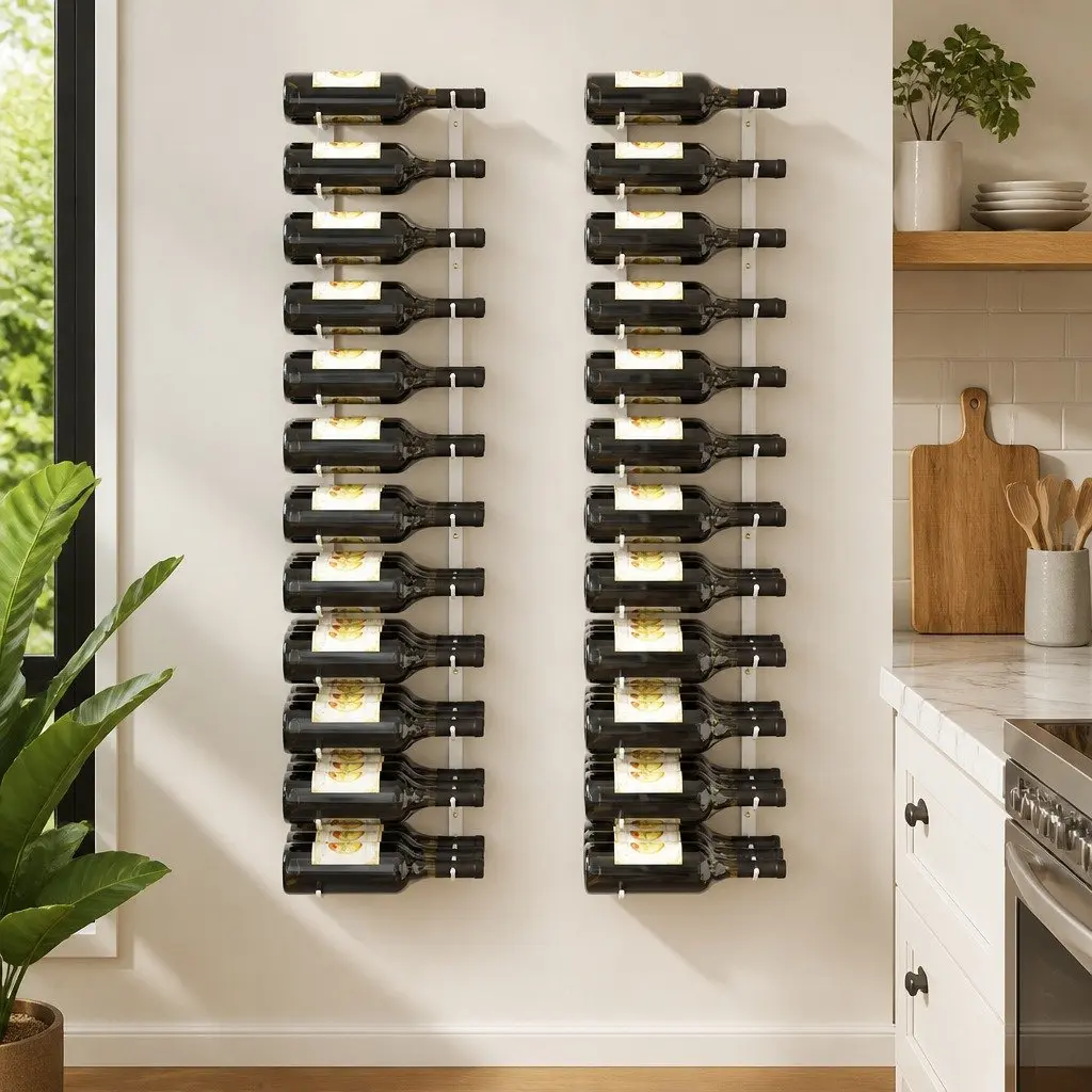Wall Mounted Wine Rack Storage 36 Bottles White Iron Organizer Set 2 Piece