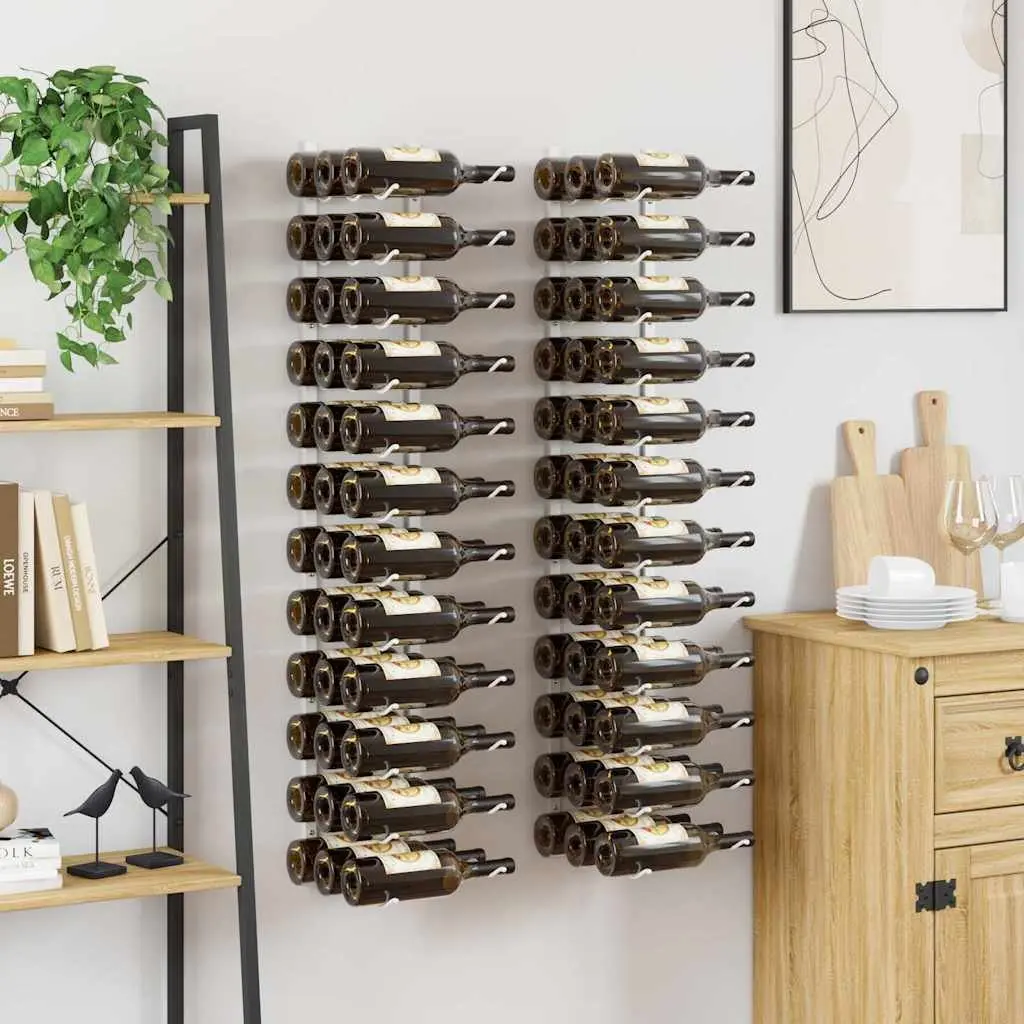 Wall Mounted Wine Rack Storage 36 Bottles White Iron Organizer Set 2 Piece