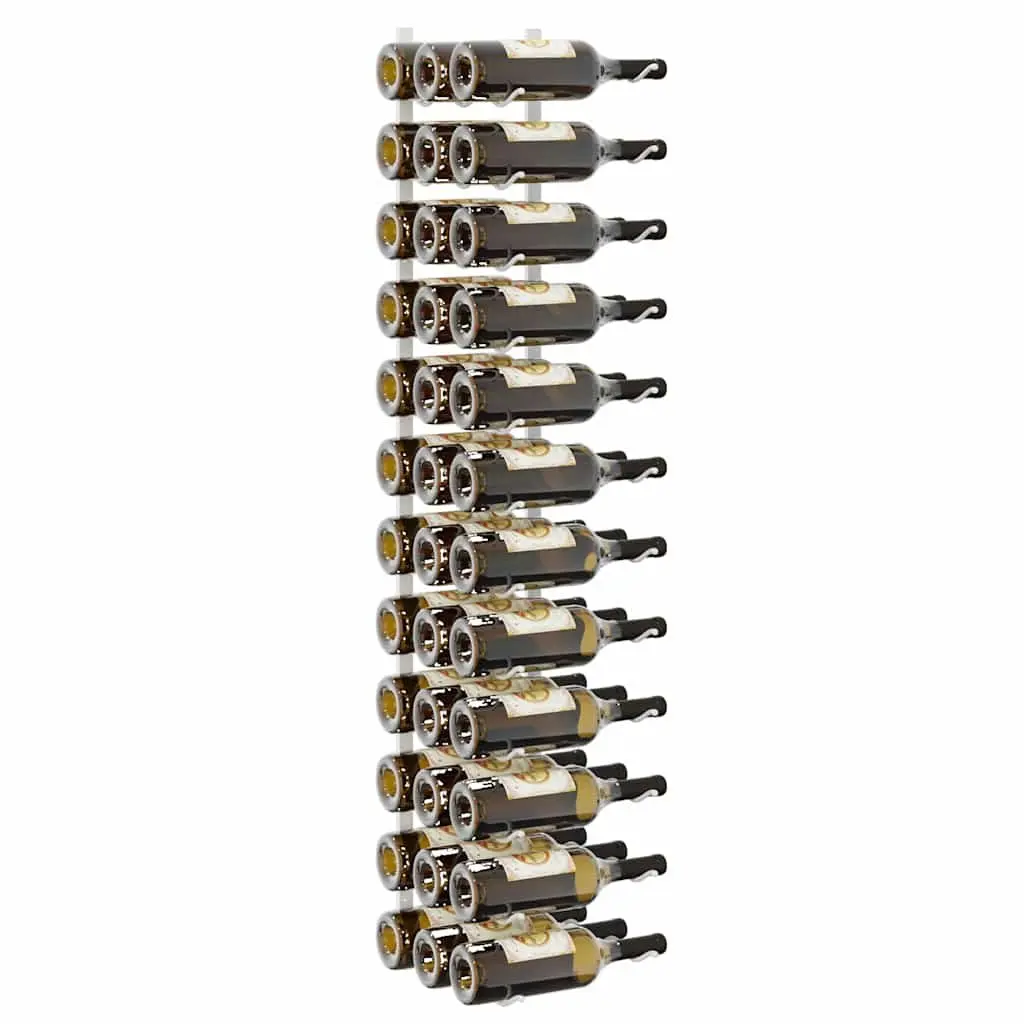Wall Mounted Wine Rack Storage 36 Bottles White Iron Organizer Set 2 Piece