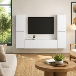 Quality 6-Piece White TV Cabinet Set for Everyday Use