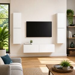 Reassuringly Practical 6-Piece White TV Cabinet Set