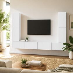 Stylish White 8-Piece Engineered Wood TV Cabinet