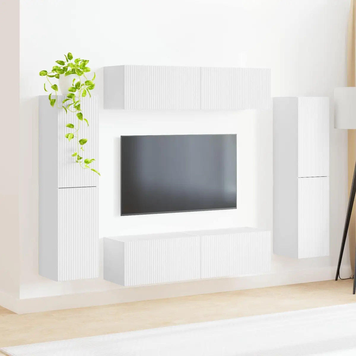 White 8-Piece Engineered Wood TV Cabinet
