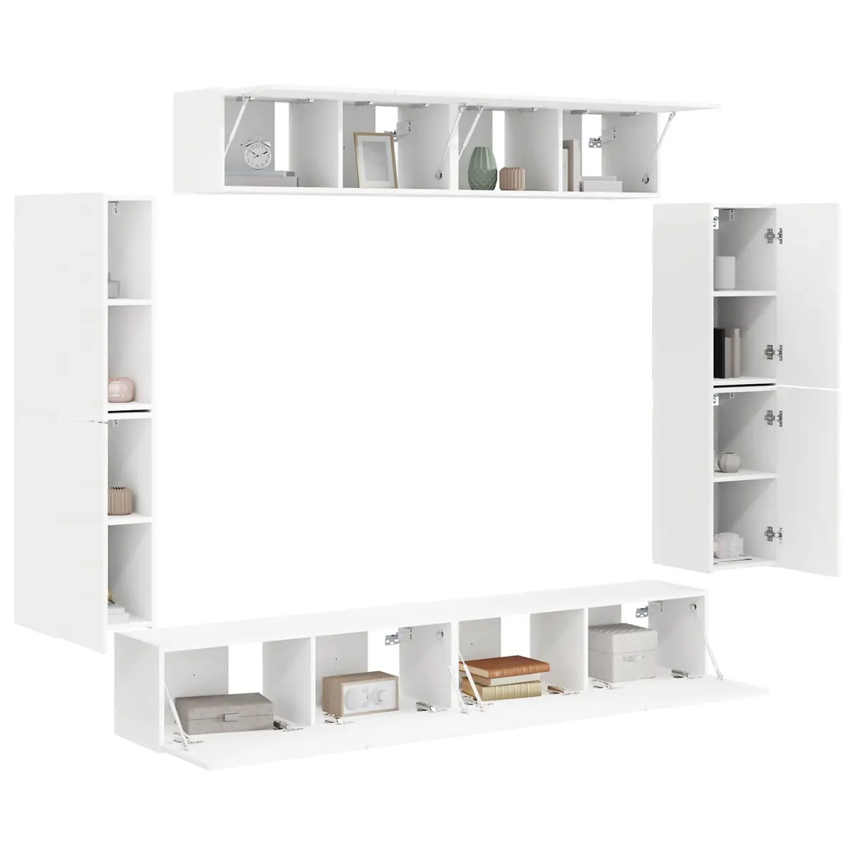 TV Cabinet Wall Mounted Storage Unit 8 Piece White Living Room
