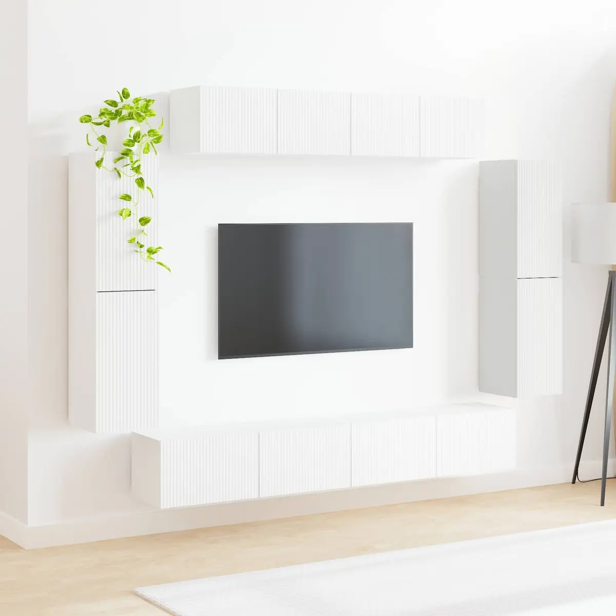 TV Cabinet Wall Mounted Storage Unit 8 Piece White Living Room