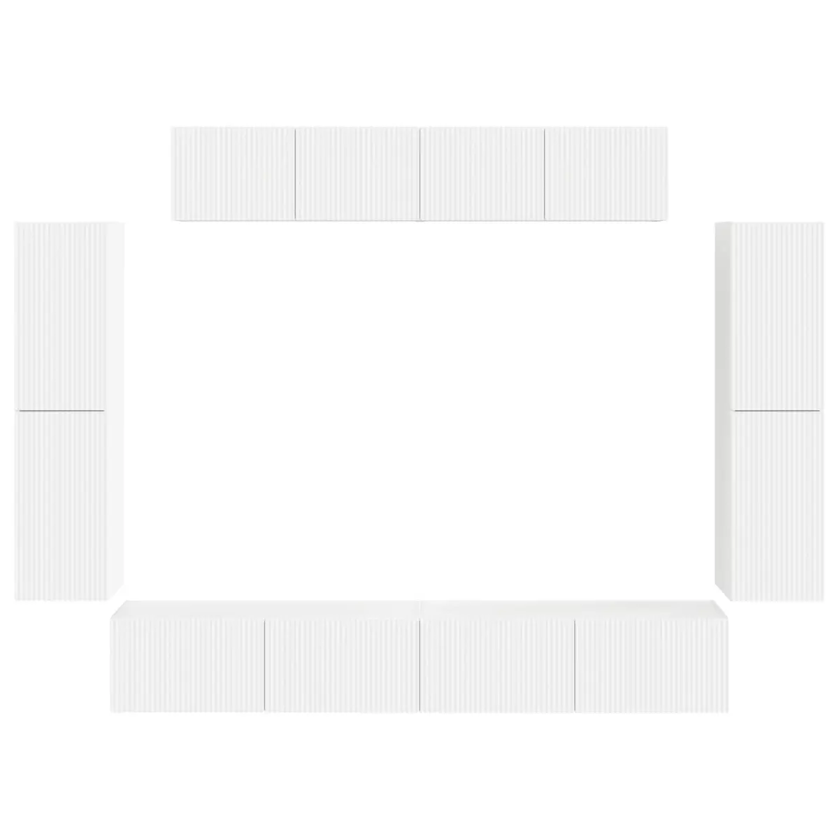 TV Cabinet Wall Mounted Storage Unit 8 Piece White Living Room