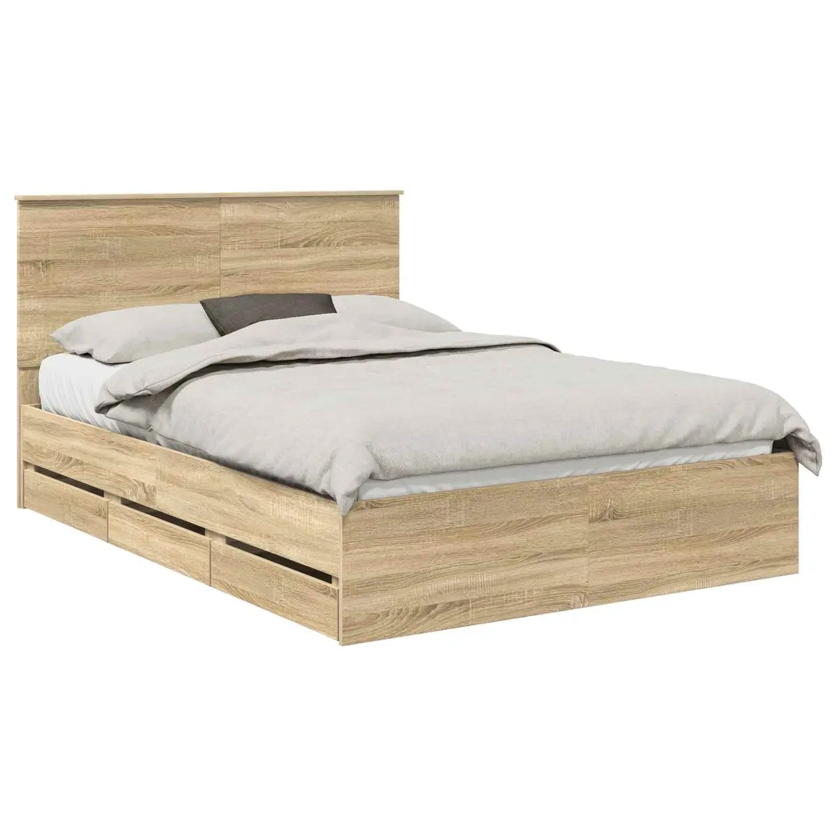 Bed Frame with Storage Drawers in Brown Oak