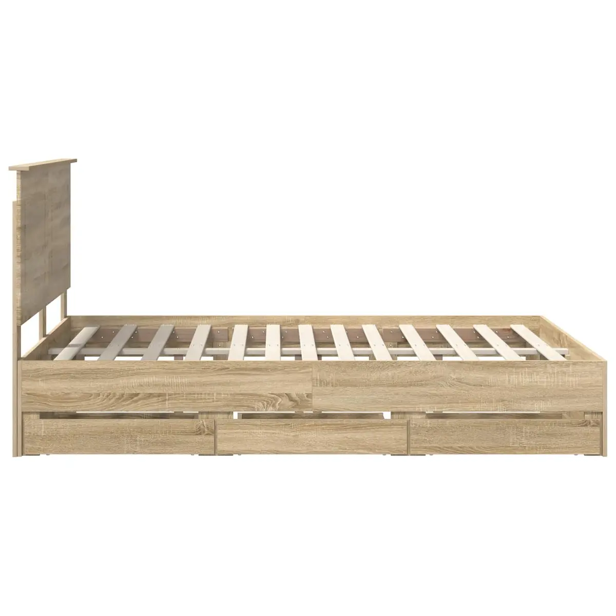 Bed Frame with Storage Drawers in Brown Oak
