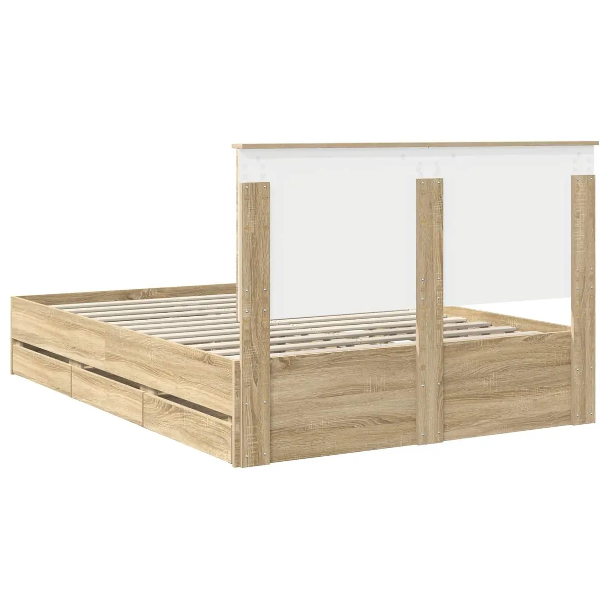 Bed Frame with Storage Drawers in Brown Oak