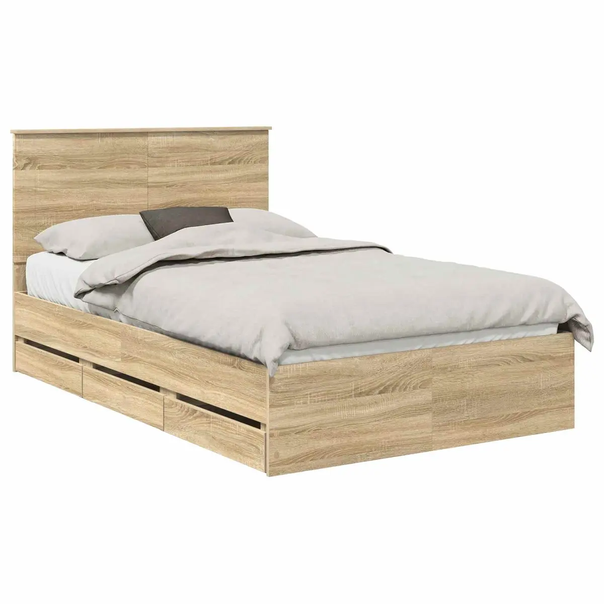 Bed Frame with Storage Drawer Sonoma Oak 135 x 190 cm Engineered Wood Modern