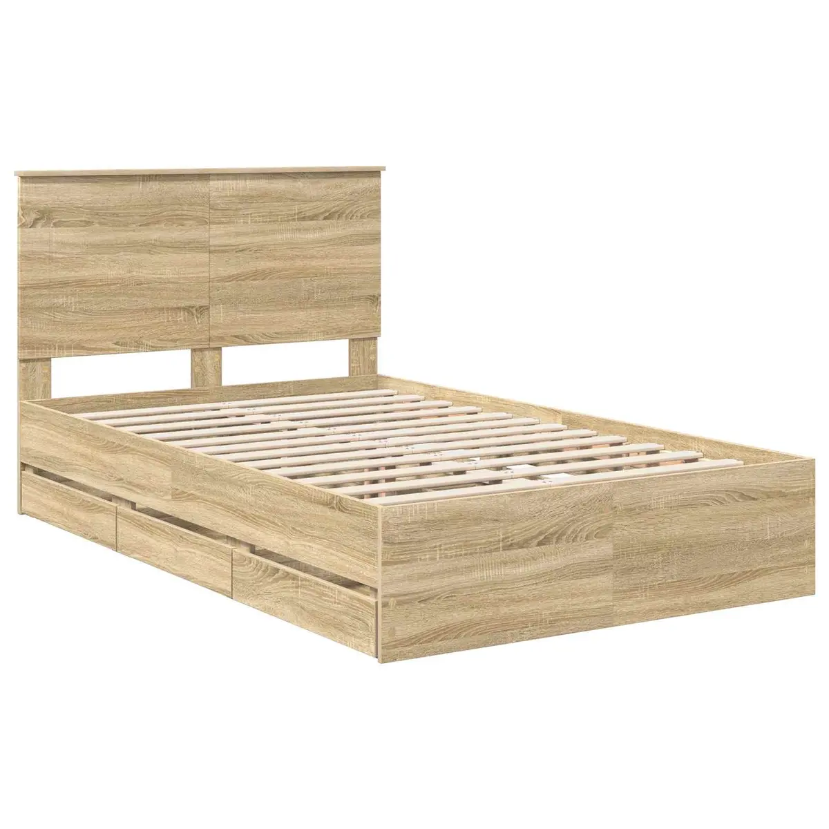 Bed Frame with Storage Drawer Sonoma Oak 135 x 190 cm Engineered Wood Modern