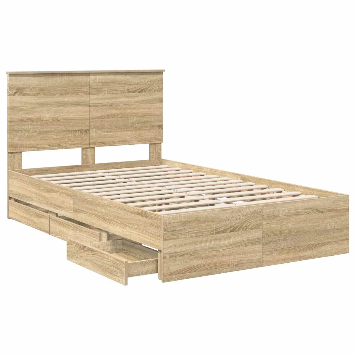 Bed Frame with Storage Drawer Sonoma Oak 135 x 190 cm Engineered Wood Modern