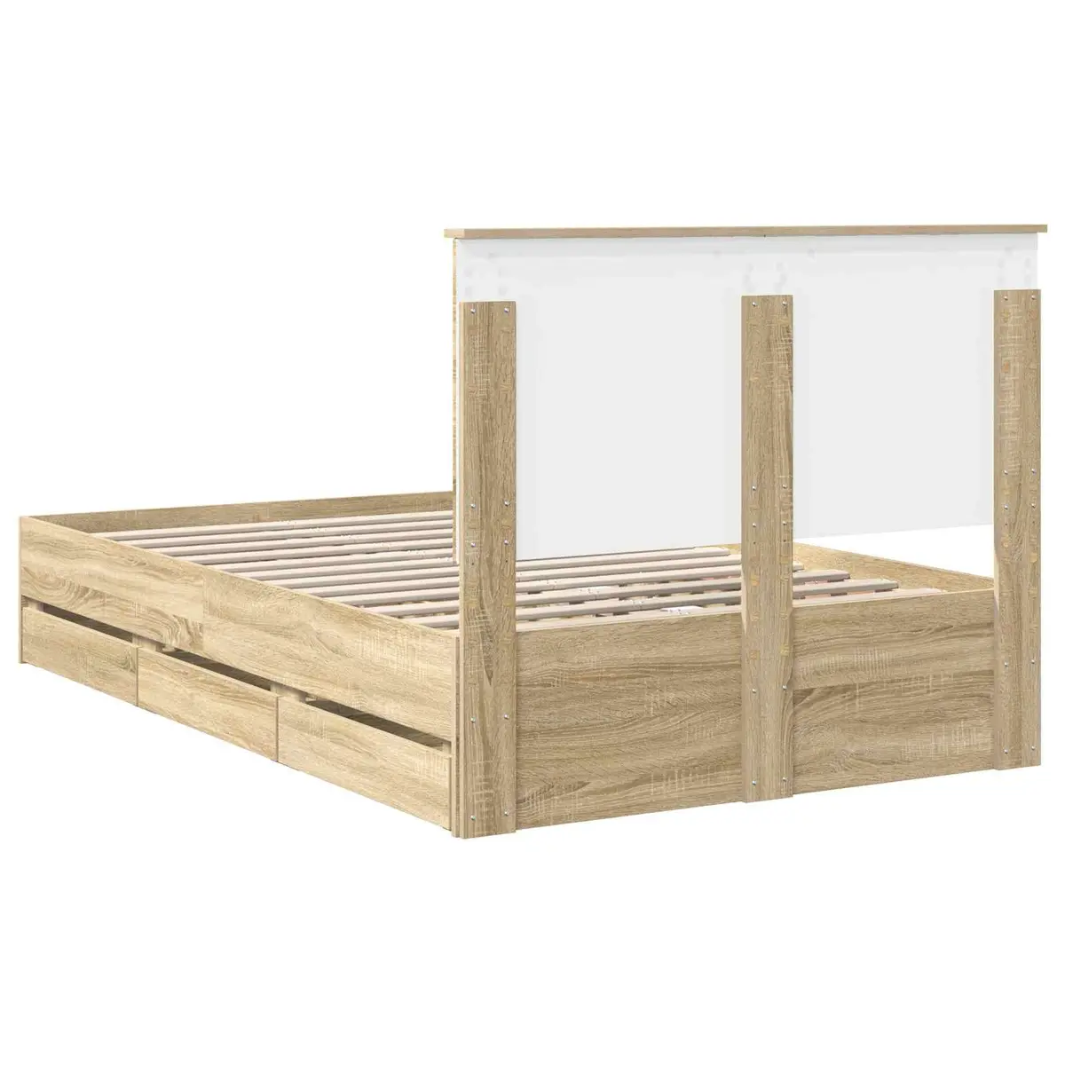 Bed Frame with Storage Drawer Sonoma Oak 135 x 190 cm Engineered Wood Modern