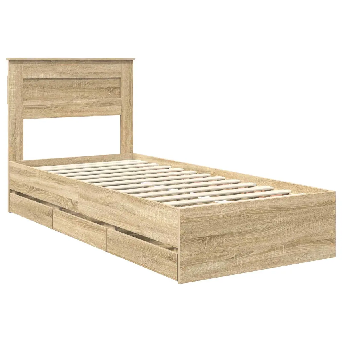 Bed Frame with Storage Drawer Sonoma Oak 90 x 190 cm Engineered Wood Modern