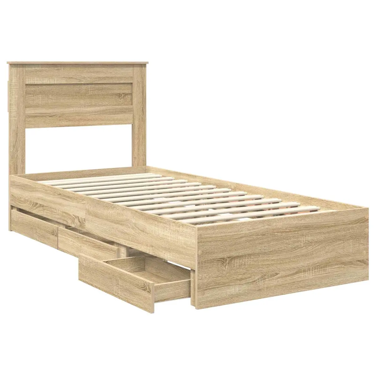 Bed Frame with Storage Drawer Sonoma Oak 90 x 190 cm Engineered Wood Modern