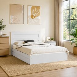 Storage Bed Frame with Headboard White 150 x 200 cm Engineered Wood Platform