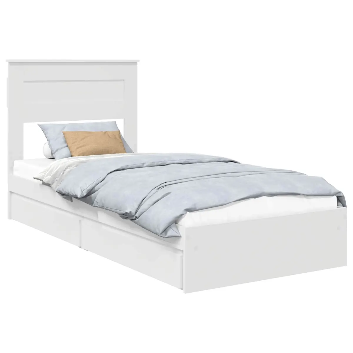 White Storage Bed Frame with Drawer 90 x 190 cm Engineered Wood Bedroom