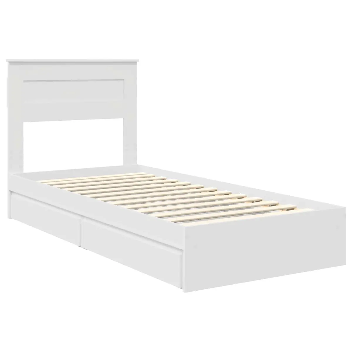 White Storage Bed Frame with Drawer 90 x 190 cm Engineered Wood Bedroom