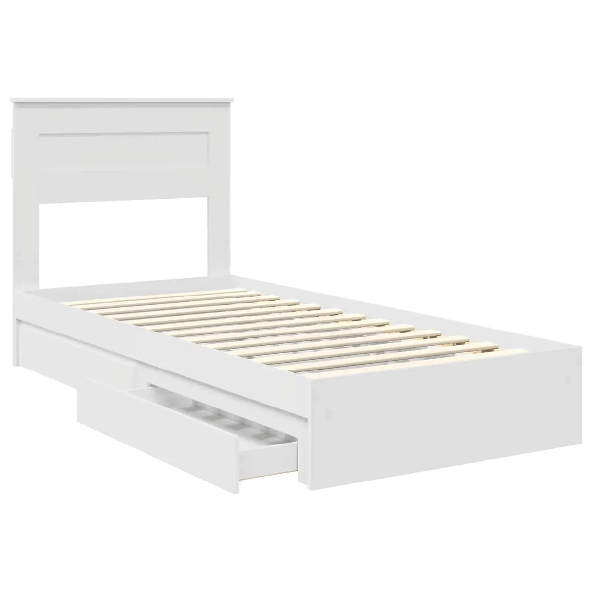 White Storage Bed Frame with Drawer 90 x 190 cm Engineered Wood Bedroom