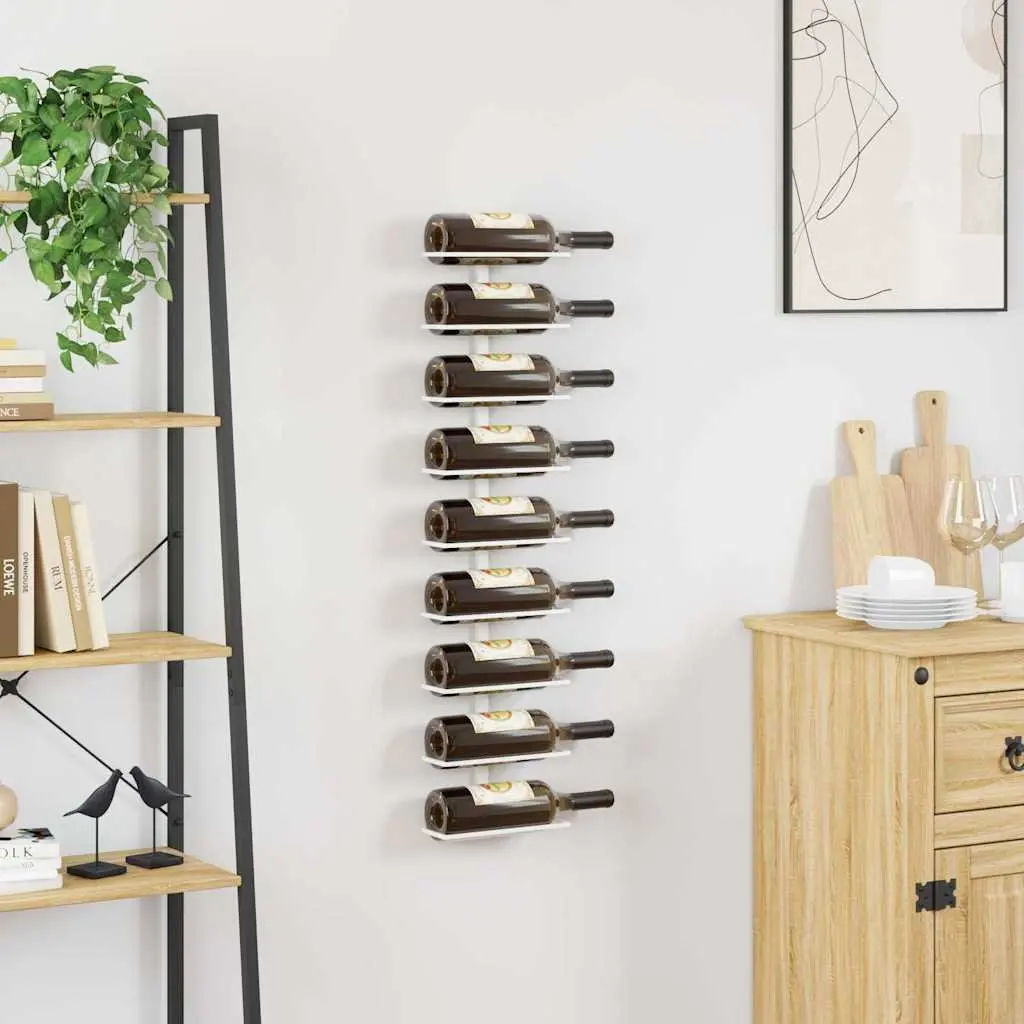 Wall-mounted Wine Rack 9 Bottle Holder Kitchen Storage White Iron