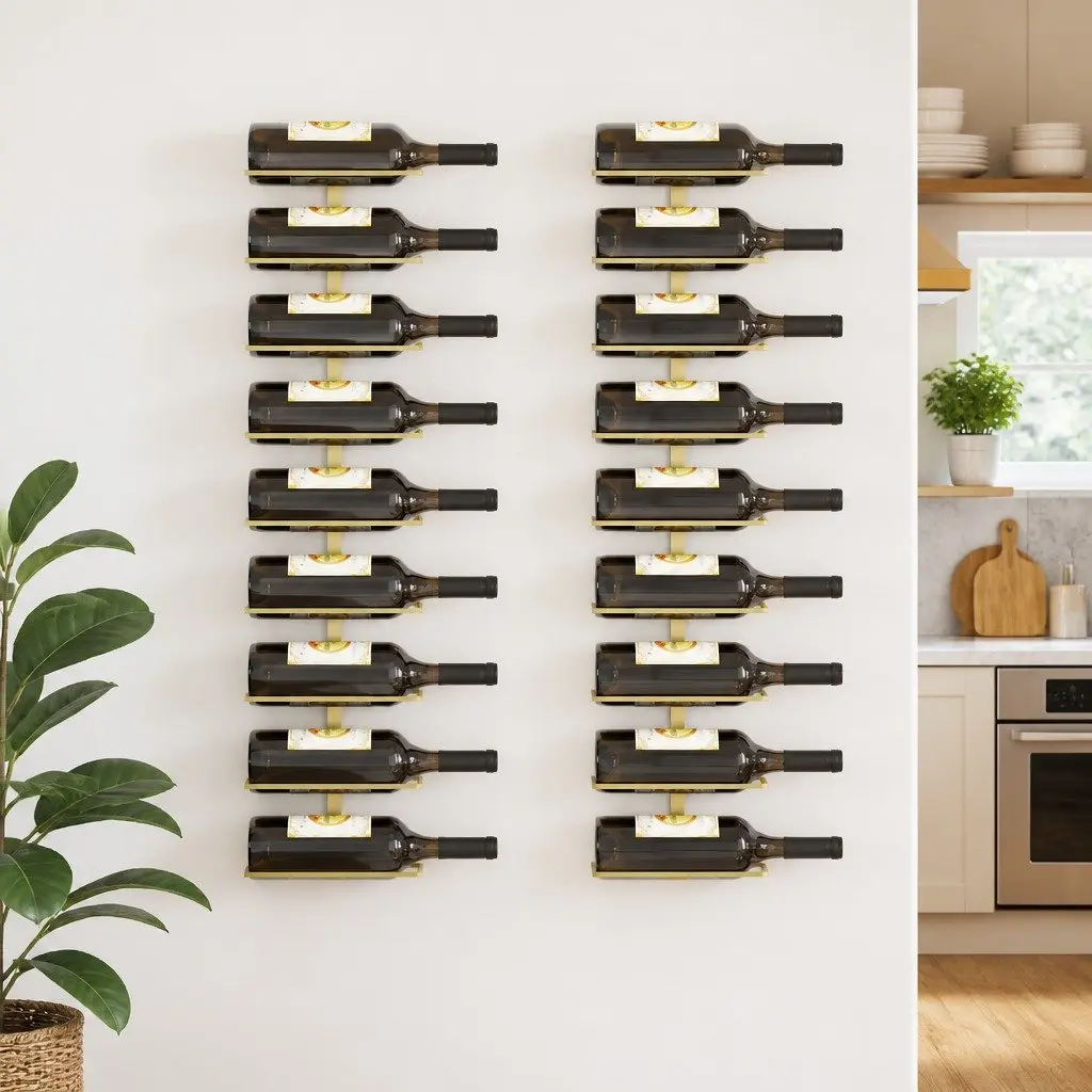 Wall-mounted Wine Rack Storage Organiser 9 Bottles Gold Iron
