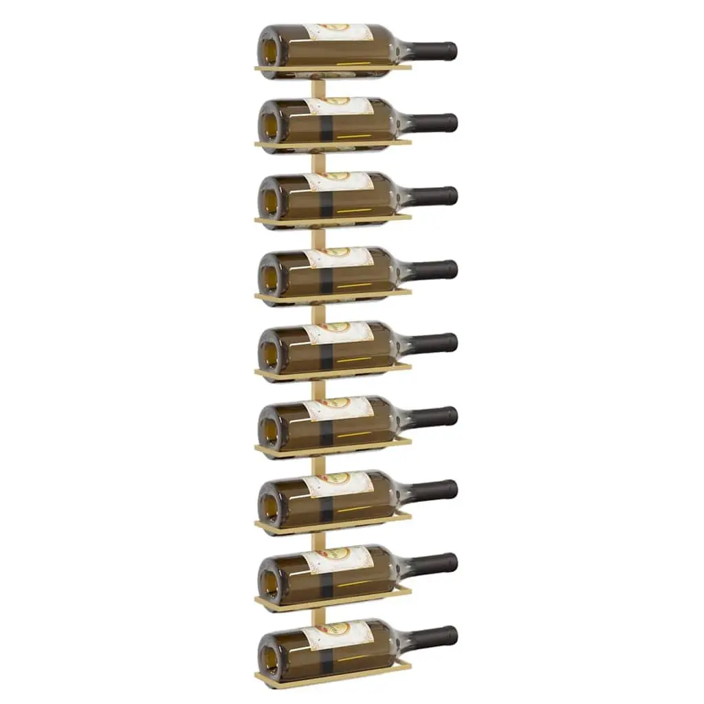 Wall-mounted Wine Rack Storage Organiser 9 Bottles Gold Iron