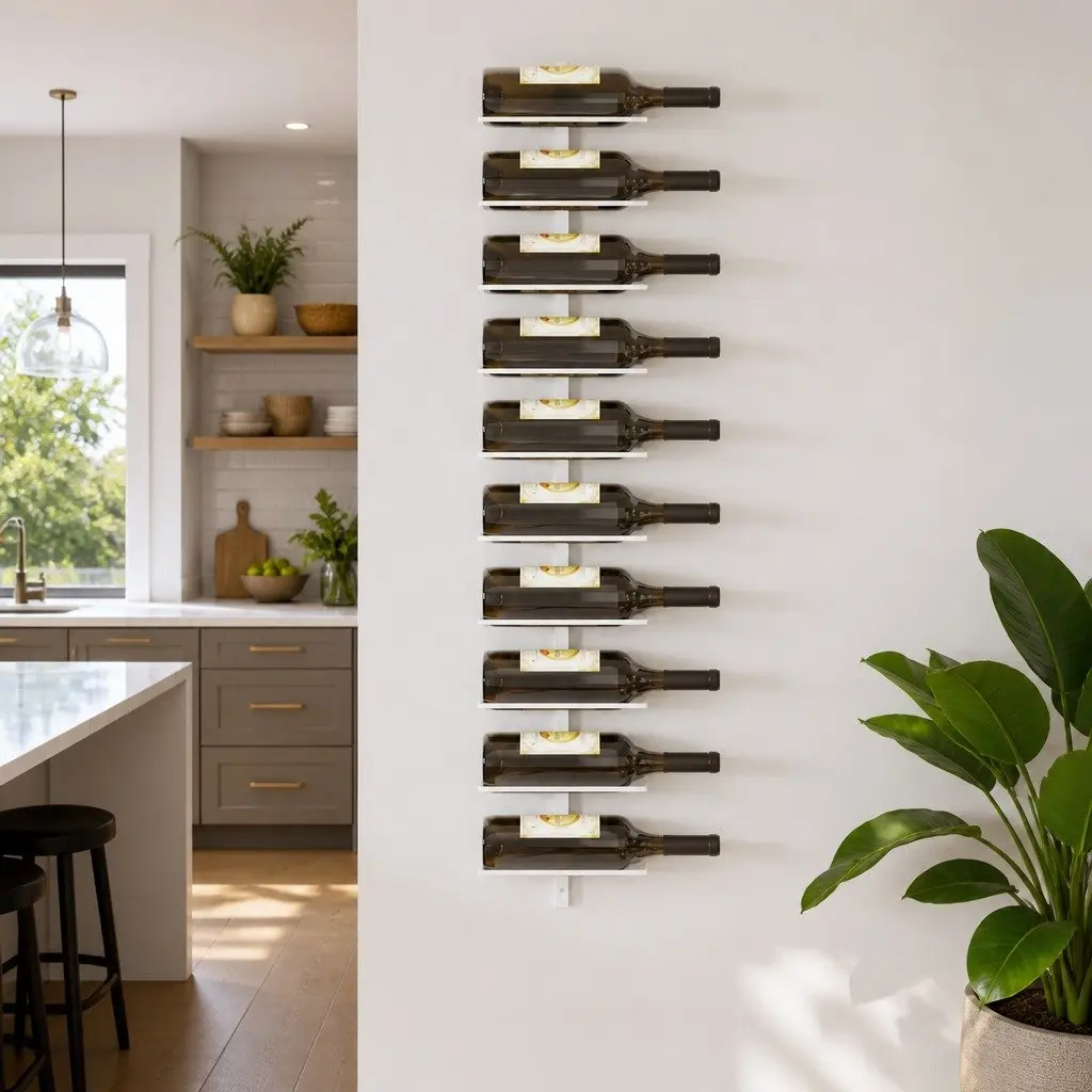 White Metal Wall-mounted Wine Rack for 10 Bottles