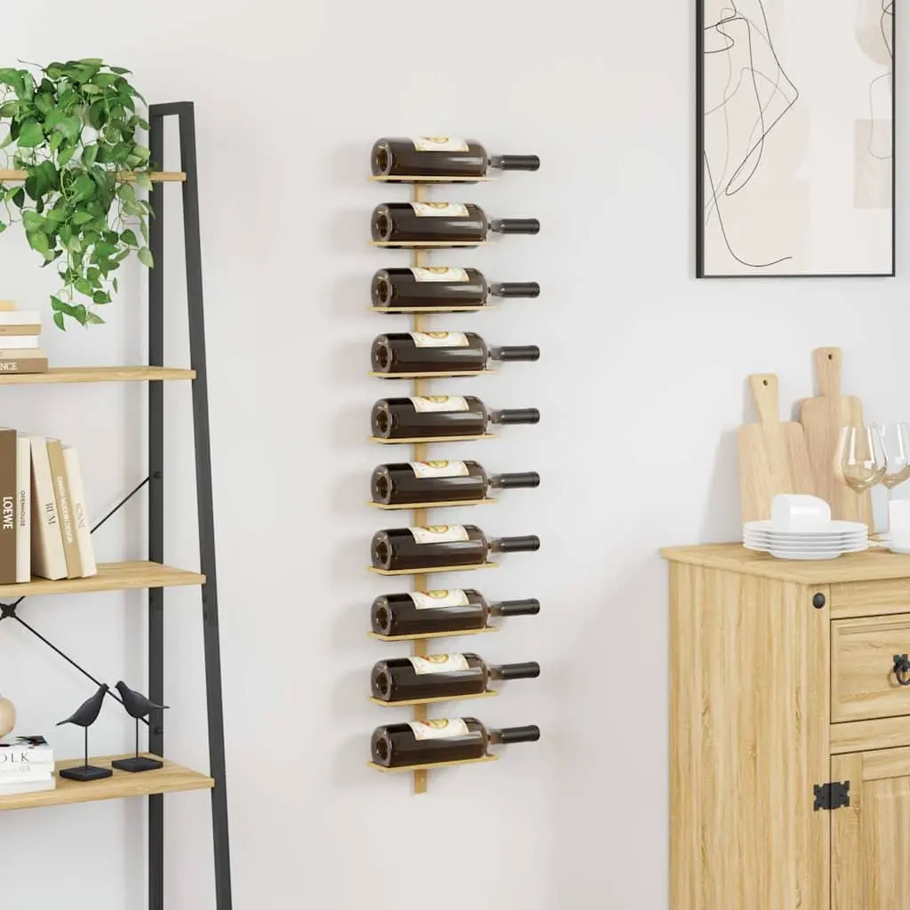 Wall-mounted Wine Rack Storage Organiser for 10 Bottles Gold Metal