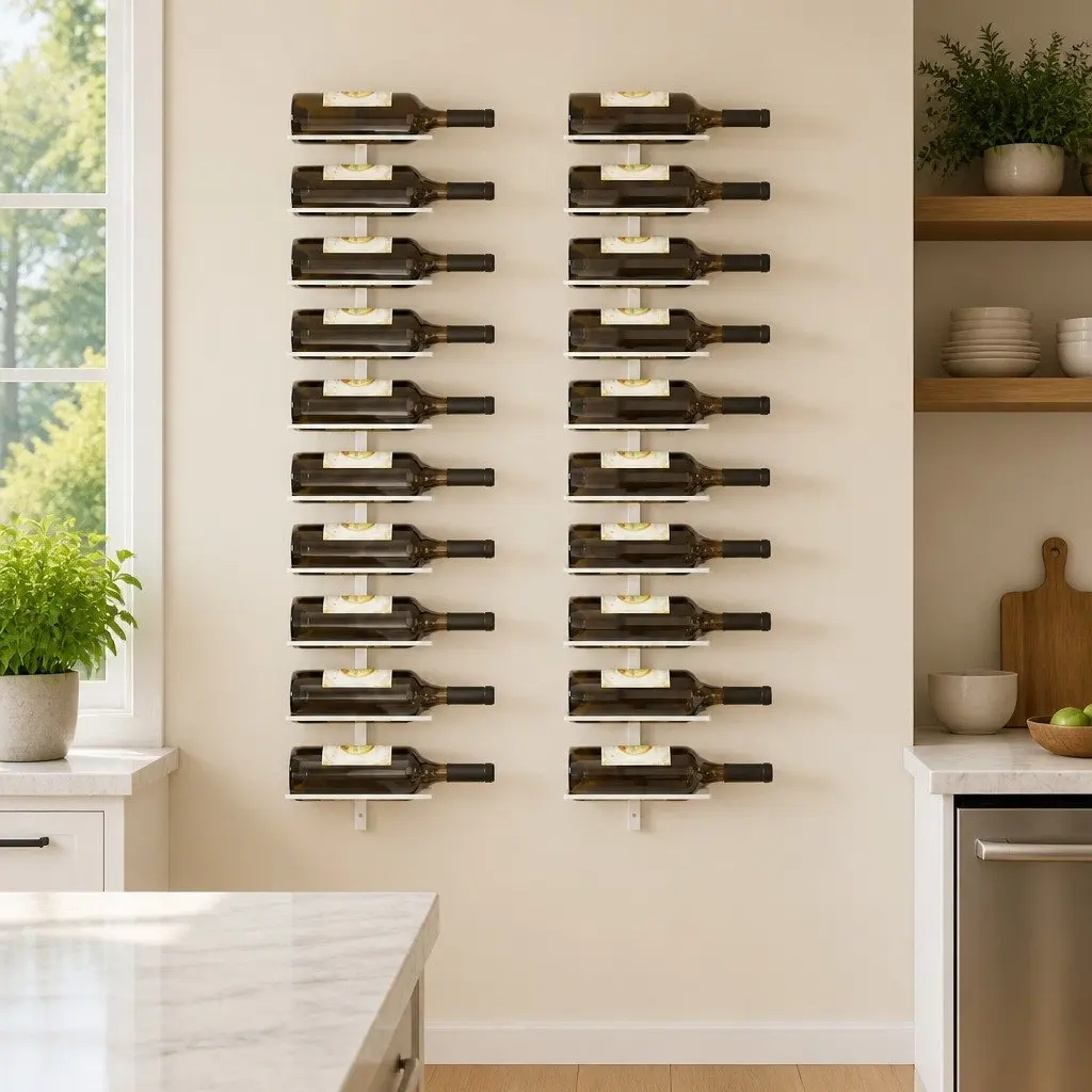 Metal Wall-mounted Wine Rack Set of 2 White Storage 10 Bottle Holder Kitchen