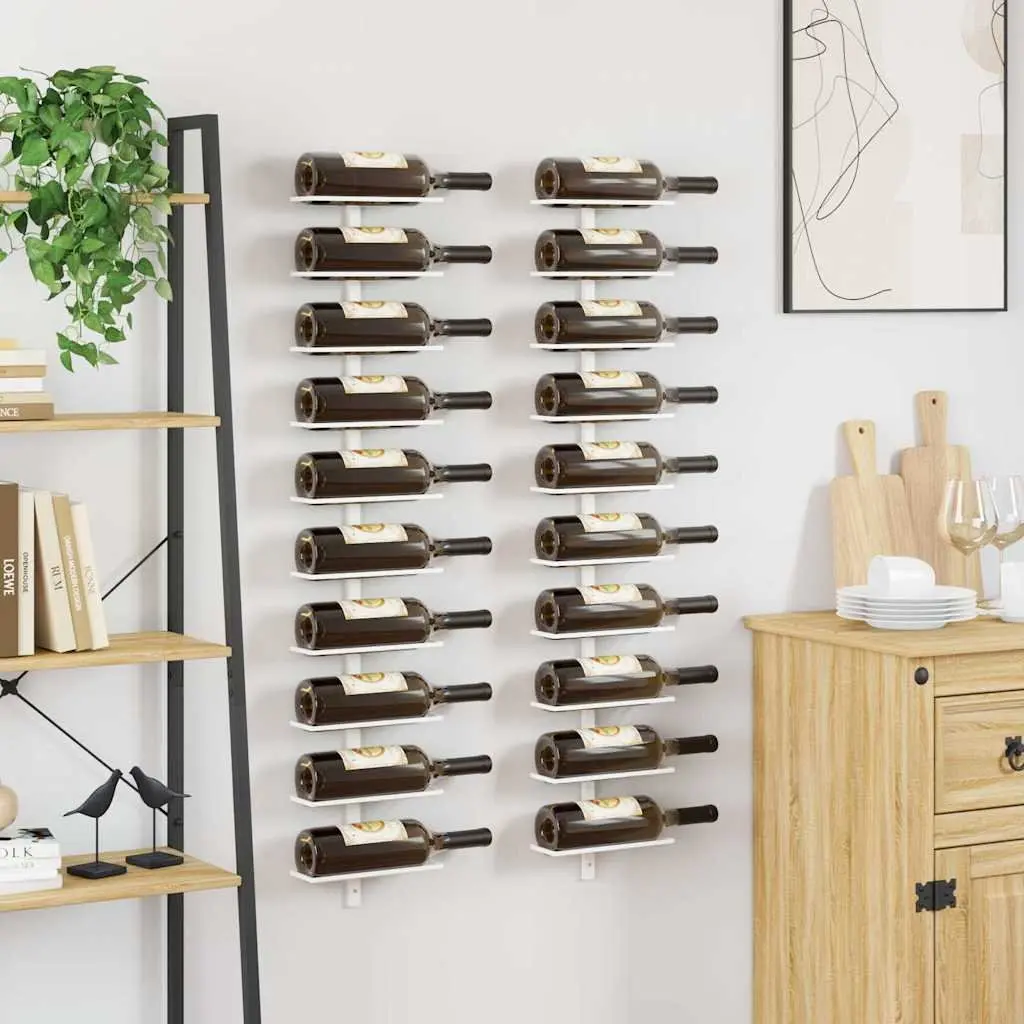 Metal Wall-mounted Wine Rack Set of 2 White Storage 10 Bottle Holder Kitchen