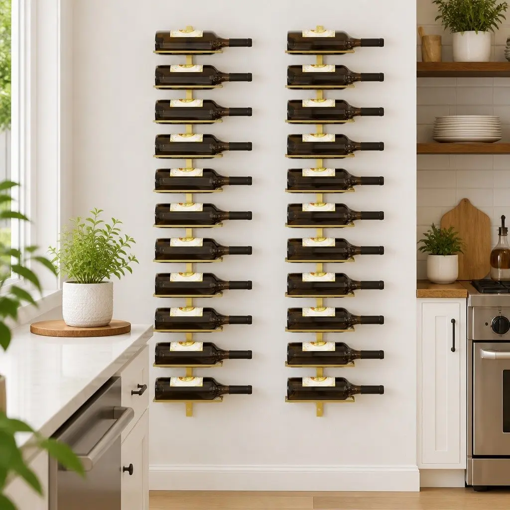 Wall-mounted Wine Rack 10 Bottle Holder Gold Metal
