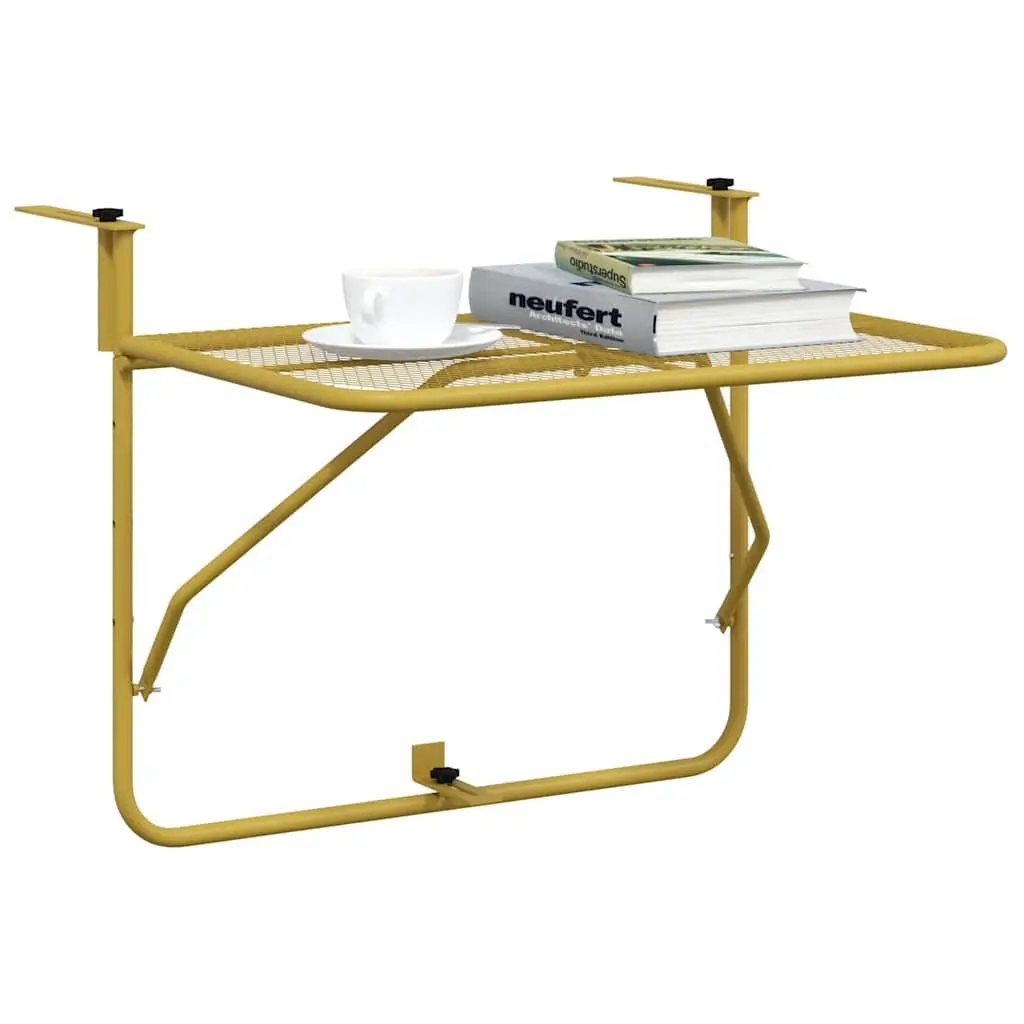 Foldable Balcony Table Outdoor Coffee Side Table 60x40cm Gold Steel