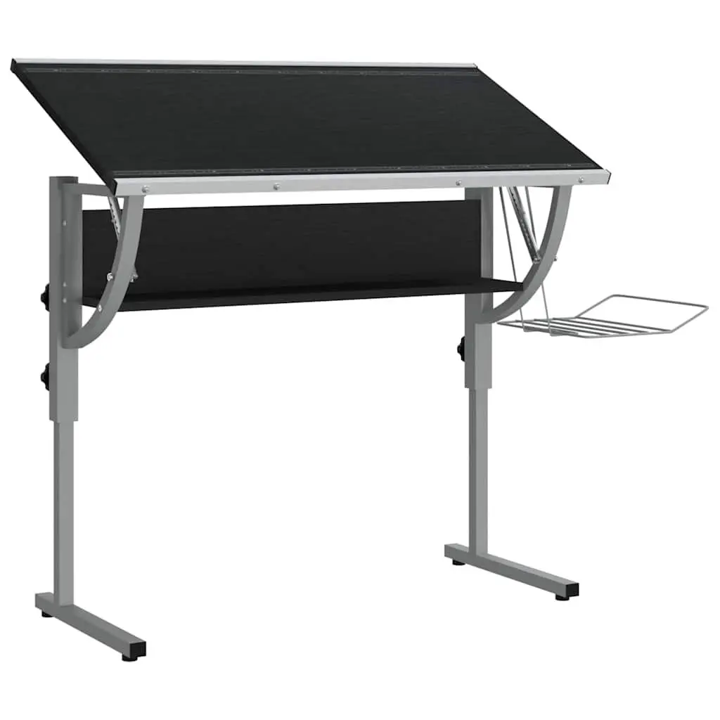 Craft Desk Adjustable Angle Tilt Desktop with Shelf Black Grey 110 x 53 x 58-87 cm