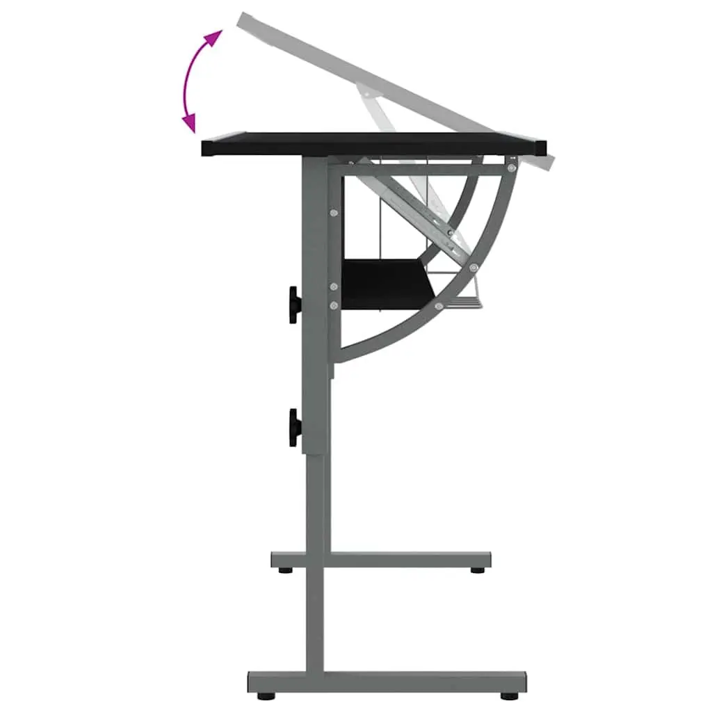 Craft Desk Adjustable Angle Tilt Desktop with Shelf Black Grey 110 x 53 x 58-87 cm