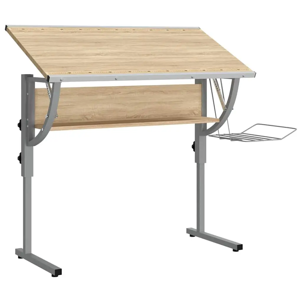 Craft Desk Adjustable Drawing Table with Shelf Magazine Rack Home Office Study