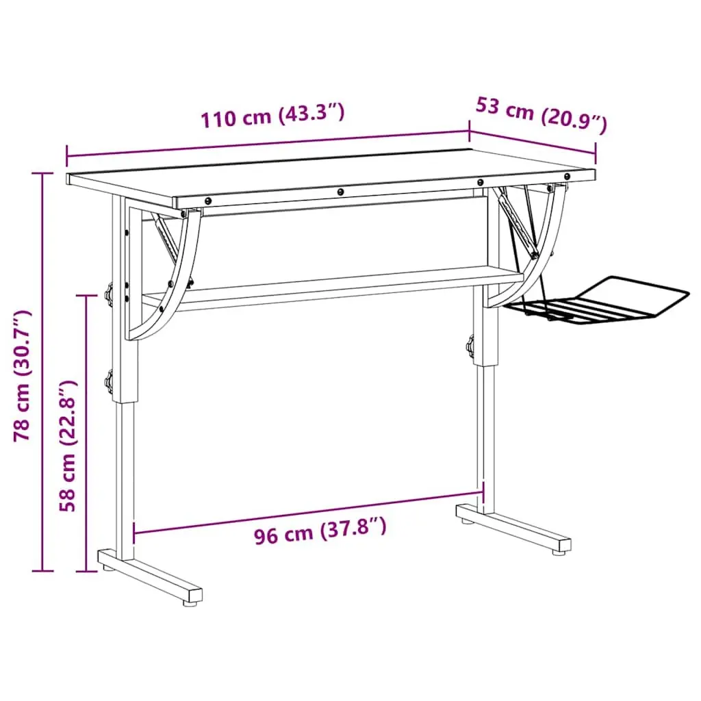 Craft Desk Adjustable Drawing Table with Shelf Magazine Rack Home Office Study