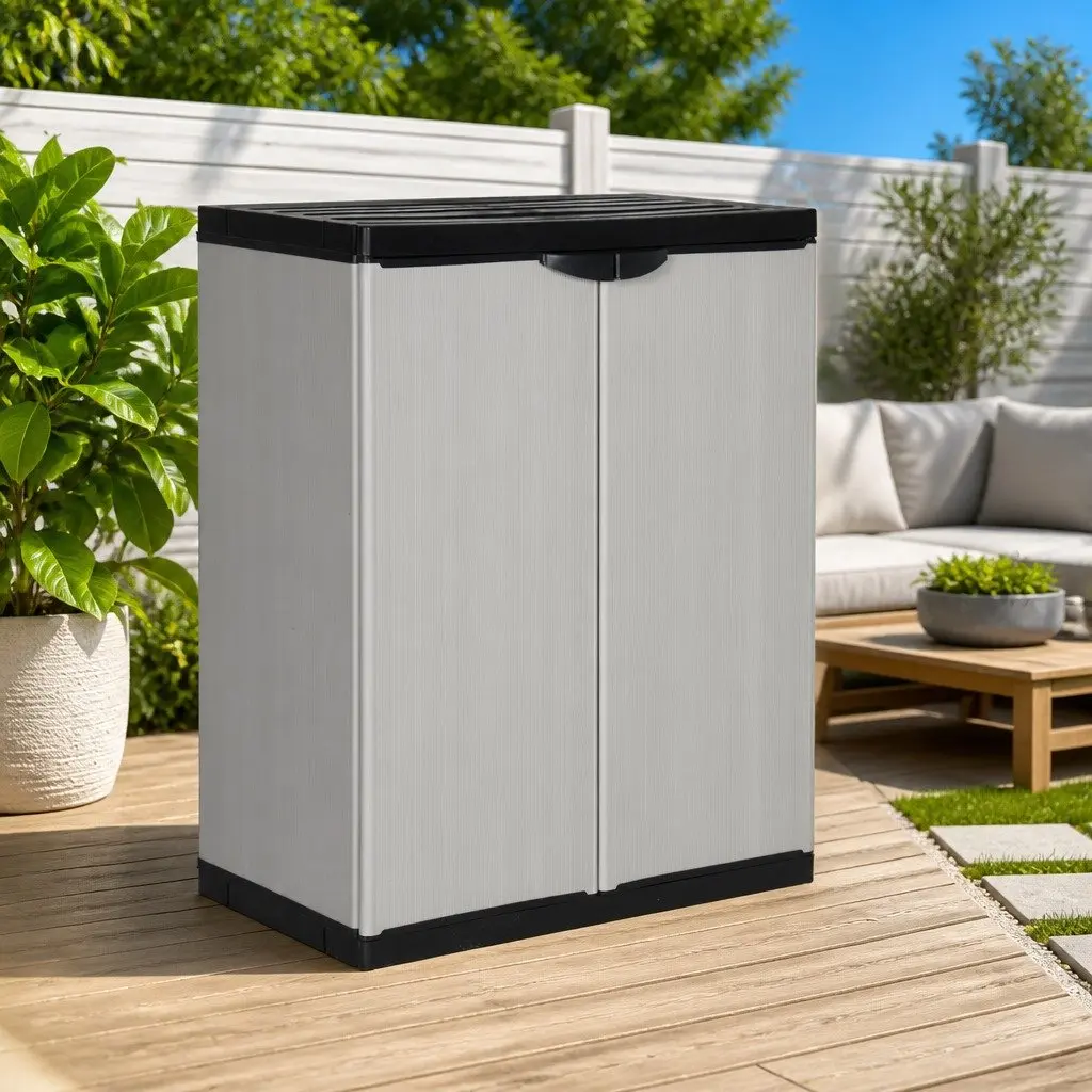 Garden Storage Cabinet Grey Outdoor Patio Deck 1 Shelf
