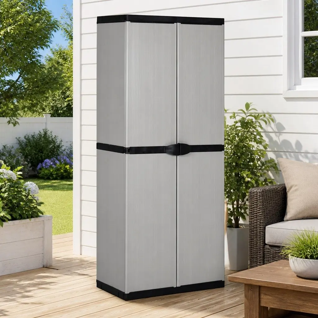 Outdoor Storage Cabinet Grey 3 Shelf Garden Patio Balcony Cupboard