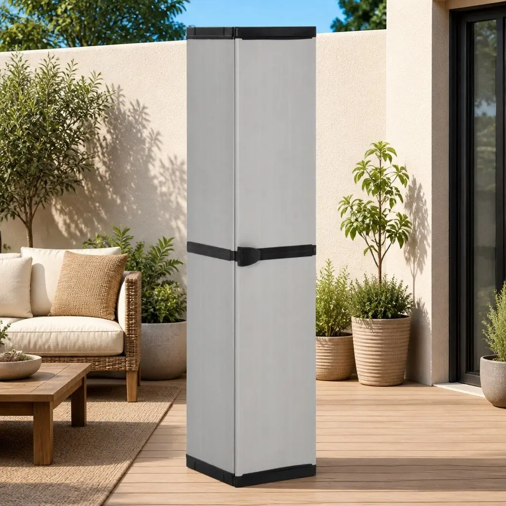Garden Storage Cabinet Organiser 3 Shelves Grey Black Outdoor Patio Balcony