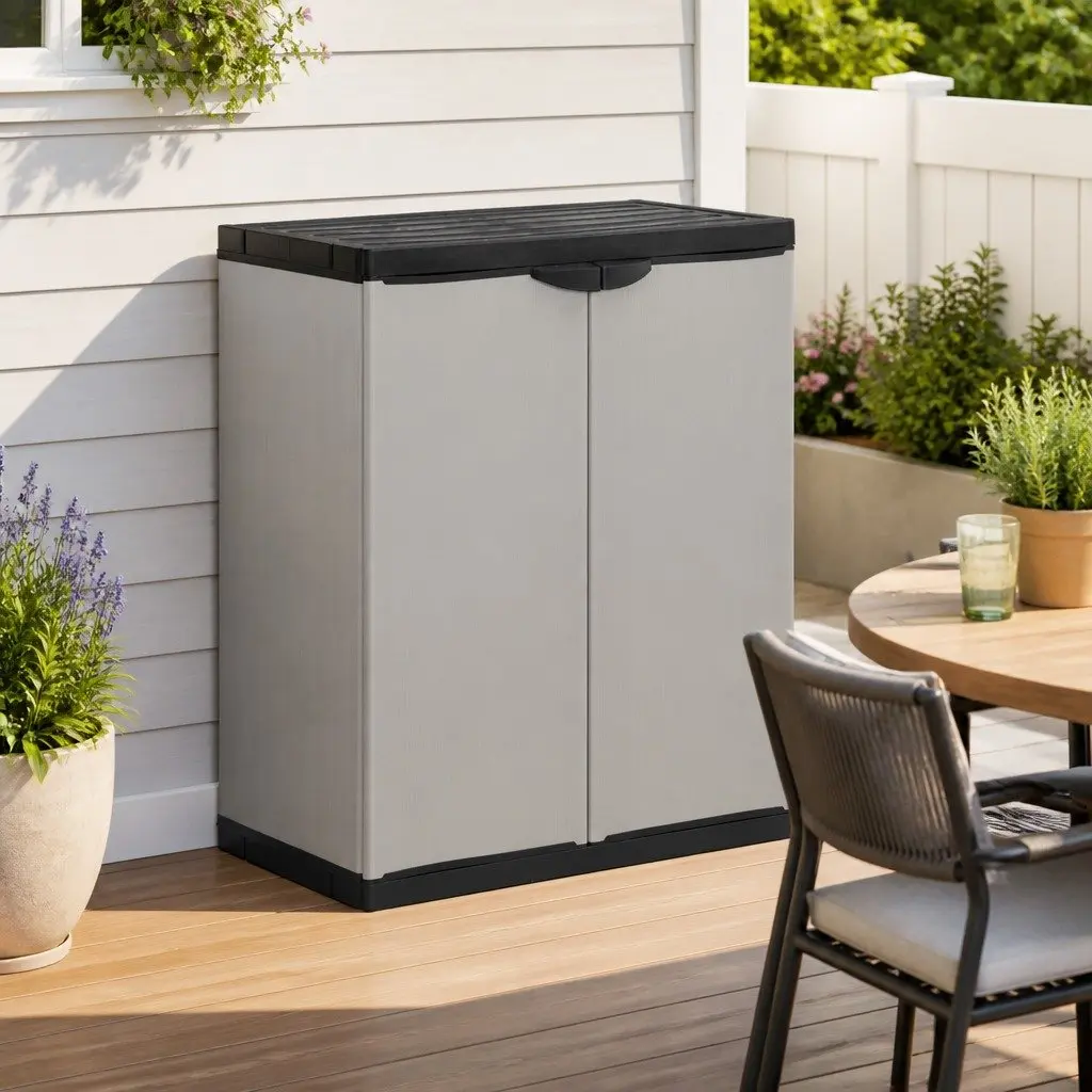 Garden Waste Cabinet Grey Black Outdoor Rubbish Bin Storage Organiser 68 x 40 x 85 cm