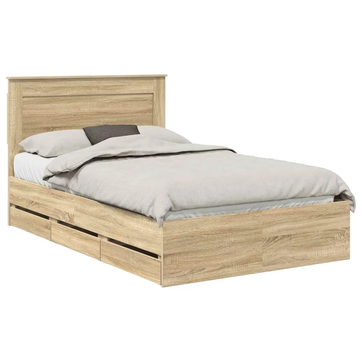 Bed Frame with Storage Drawer Modern 135 x 190 cm Sonoma Oak Engineered Wood