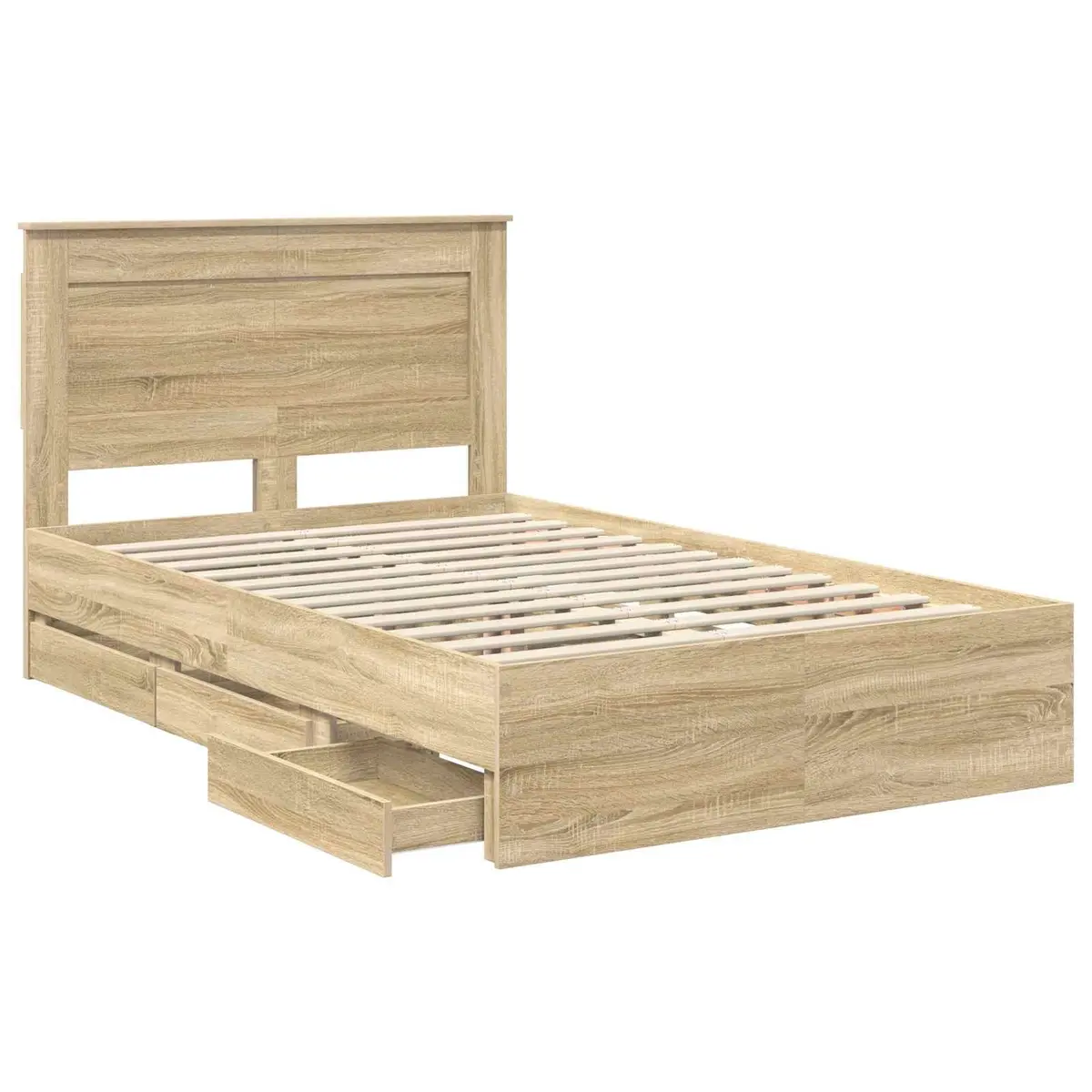 Bed Frame with Storage Drawer Modern 135 x 190 cm Sonoma Oak Engineered Wood
