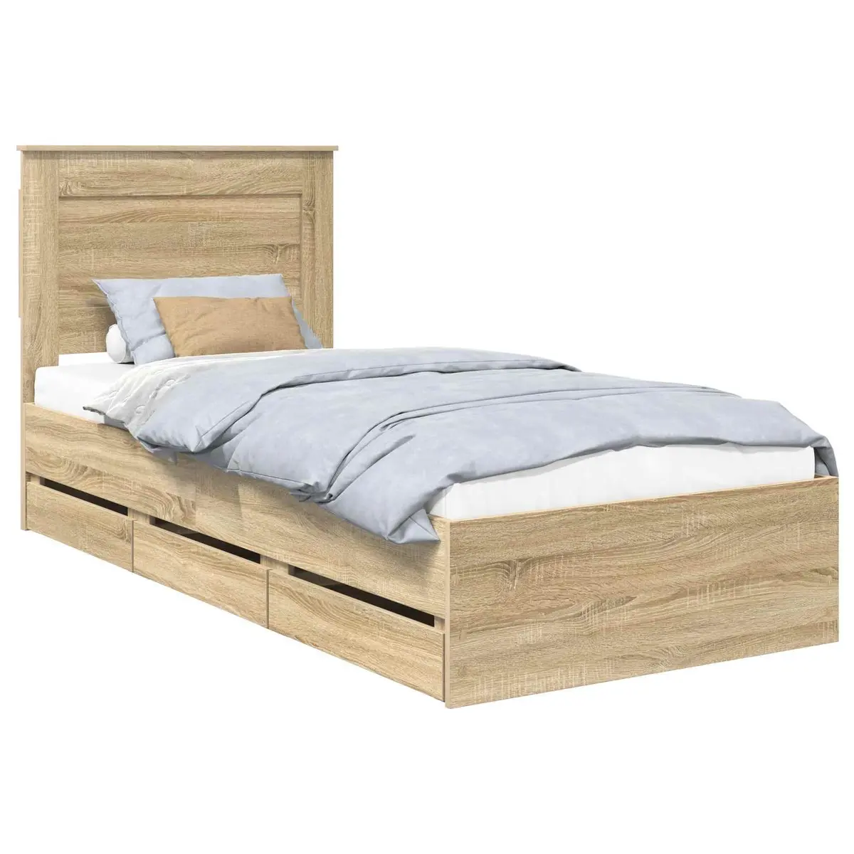 Bed Frame with Storage Drawer in Brown 90 x 190 cm