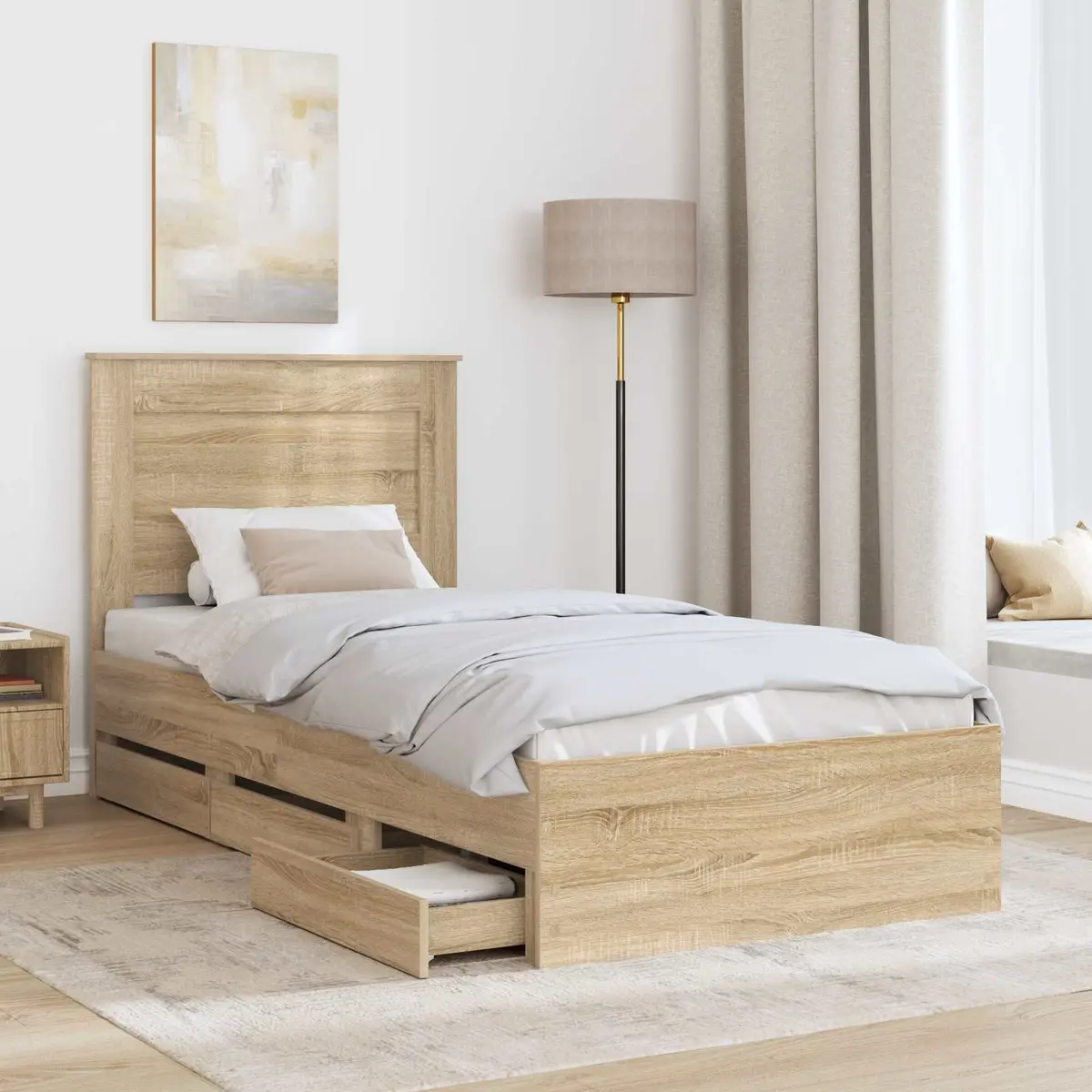 Bed Frame with Storage Drawer in Brown 90 x 190 cm