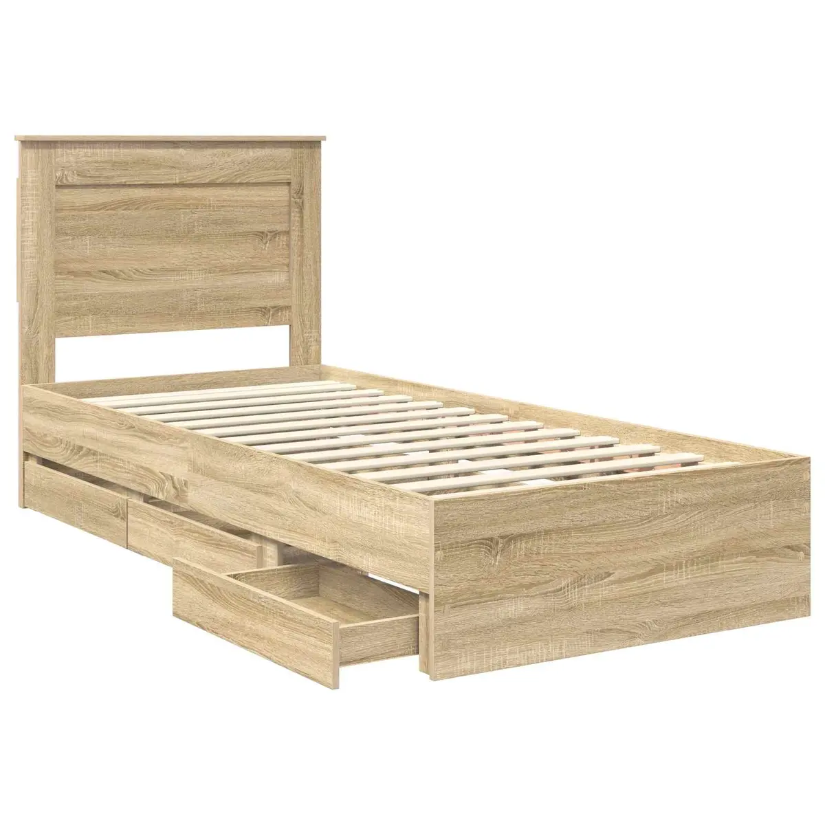 Bed Frame with Storage Drawer in Brown 90 x 190 cm