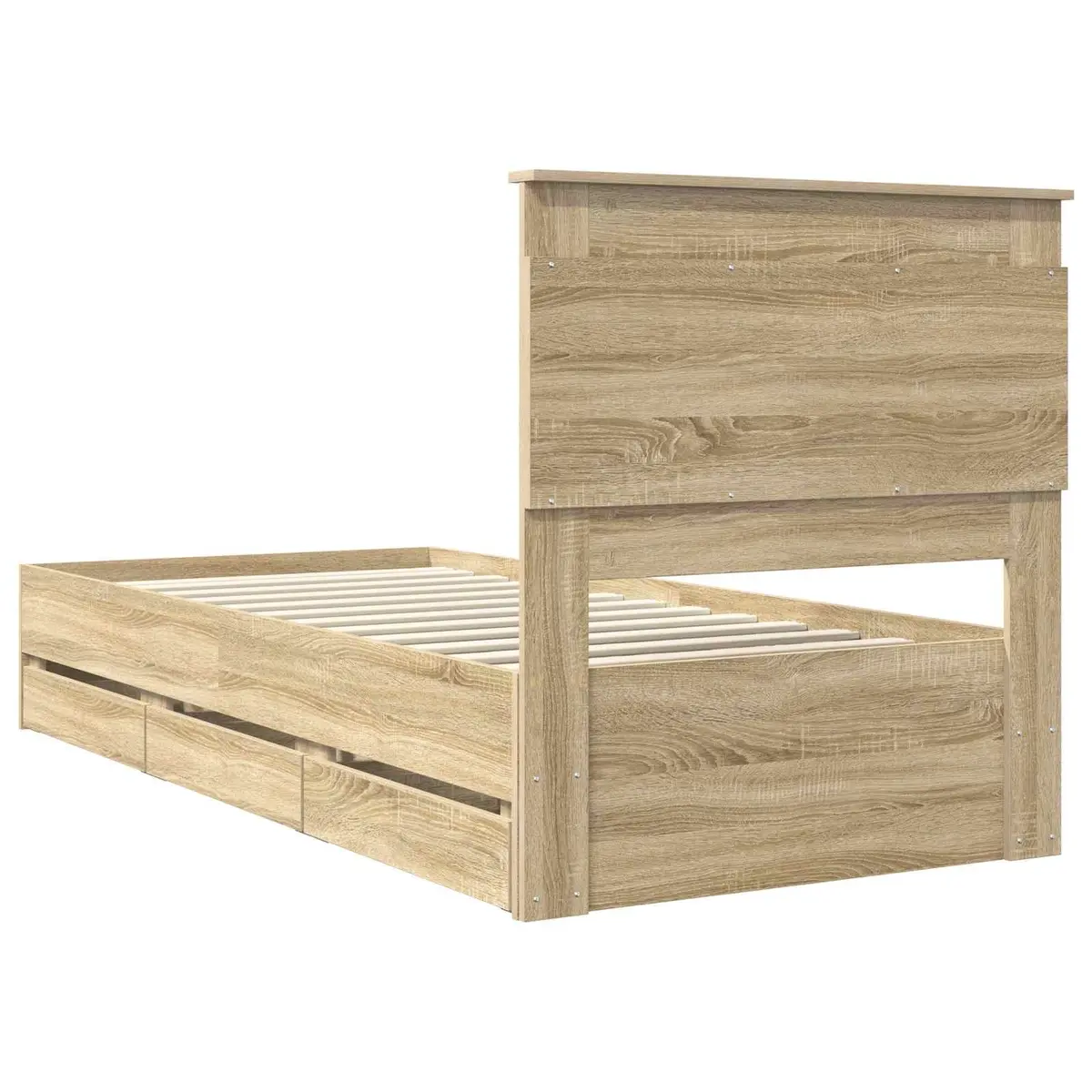 Bed Frame with Storage Drawer in Brown 90 x 190 cm