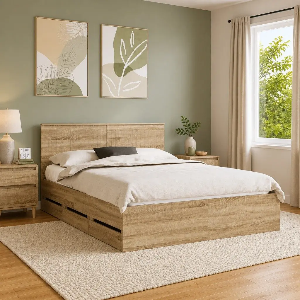 Bed Frame with Storage Drawer for Simplified Living 150 x 200 cm