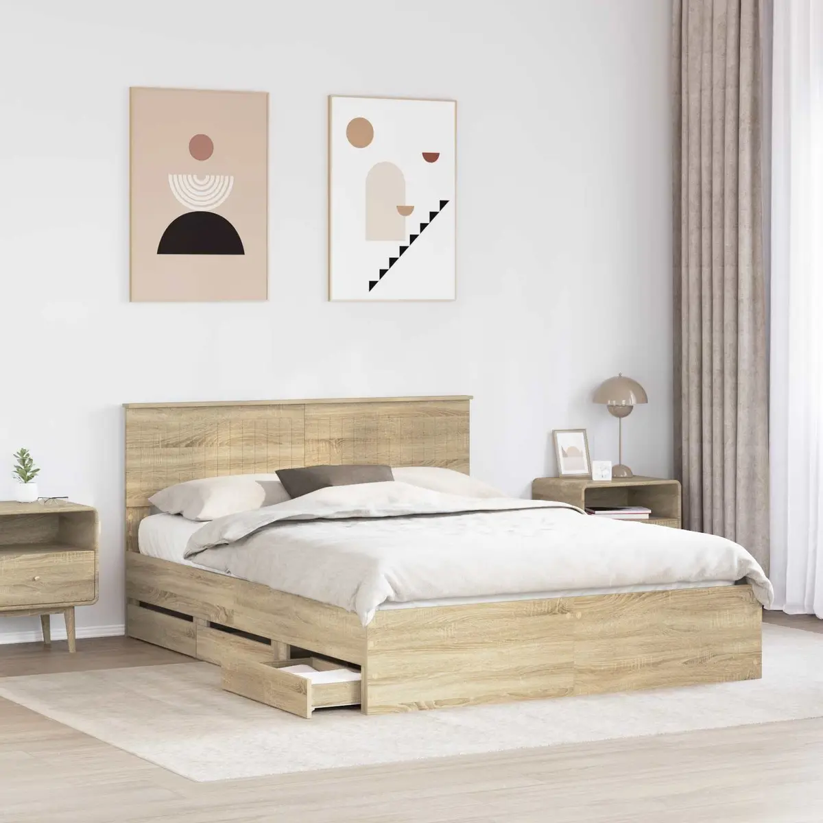 Bed Frame with Storage Drawer for Simplified Living 150 x 200 cm